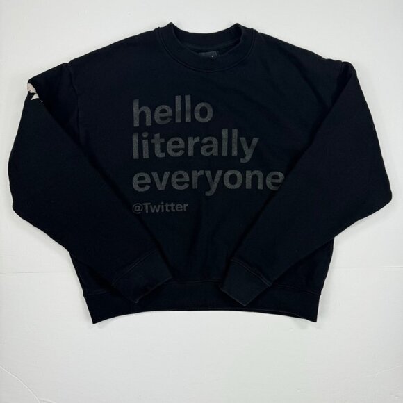 Twitter Sweatshirt Hello Literally Everyone Black Crewneck Size M Black - Picture 7 of 8